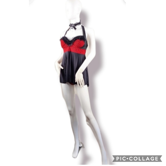 MEDIUM Red leopard print & black babydoll - Picture 6 of 11